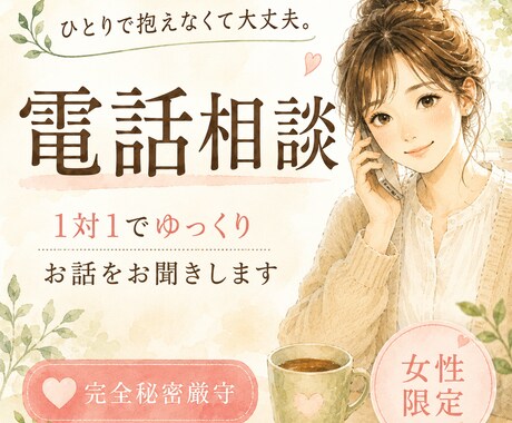 悩み相談｜女性限定＊電話でゆっくりお聞きします 話がまとまっていなくても、ちゃんとしなくて大丈夫✨ イメージ1