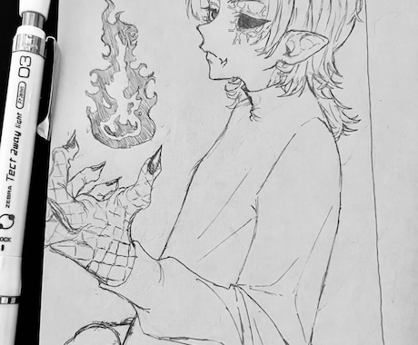 紙とシャーペンのみでイラストを描きます イラスト アナログ シャーペン