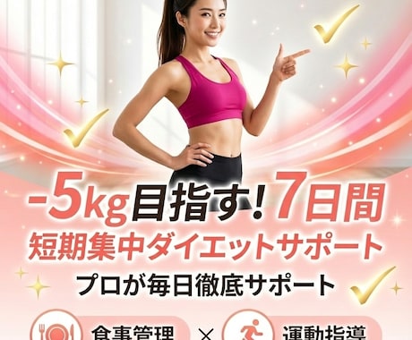 短期集中！－5kgを目指すダイエットサポートします プロが7日間徹底サポート！リバウンドゼロの痩せ体質が手に入る イメージ1
