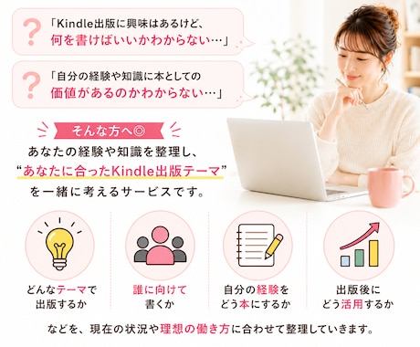 Kindle初心者｜何を書くか一緒に考えます あなたの経験を本のテーマに整理 イメージ2
