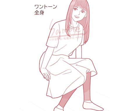写真のポーズをシンプル綺麗めなイラストに描きます 写真のポーズ、髪型、服装をイラストに。顔と体型は似せません イメージ2