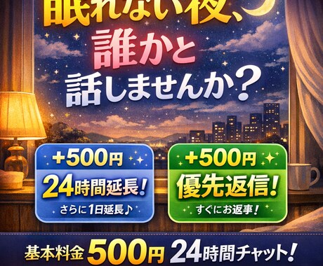夜に誰かと話したい人、チャット相手します 眠れない夜、雑談や愚痴なんでも聞きます イメージ1