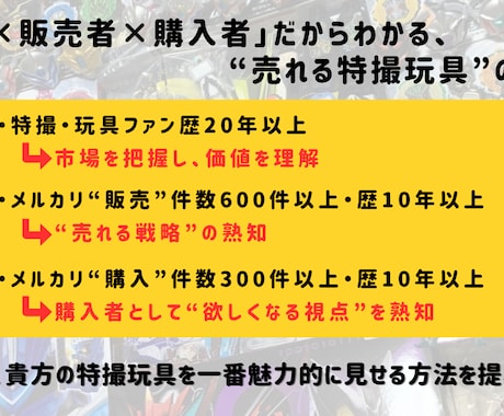 特撮玩具のメルカリ高額売却戦略を電話で伝授します 不安や疑問を今すぐ解消！想いを次のファンへ繋ぎます イメージ2