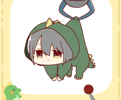 恐竜キャッチャーのイラスト描きます 恐竜の着ぐるみを着たミニキャラをUFOキャッチャーでゲット！ イメージ1