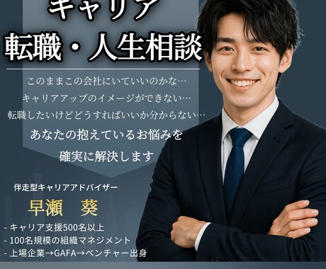 キャリア・転職・マネジメントのお悩みを解決します キャリア支援実績：500名以上　マネジメント実績：100以上 イメージ1