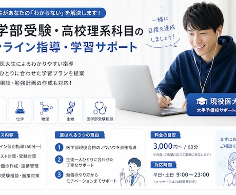 現役医大生が勉強指導・学習計画作成を行います 勉強質問から学習計画まで、一人ひとりに合わせてサポートします イメージ1