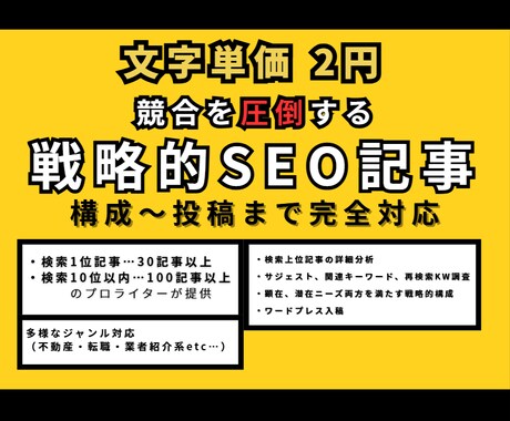 競合を圧倒する戦略的記事｜構成〜投稿まで対応します 経験豊富！SEO上位記事量産ライター イメージ1
