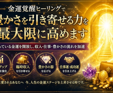 金運覚醒ヒーリングで豊かさを引き寄せる力を高めます 金運の可能性を開放し、収入・仕事・豊かさの流れを加速させます イメージ1