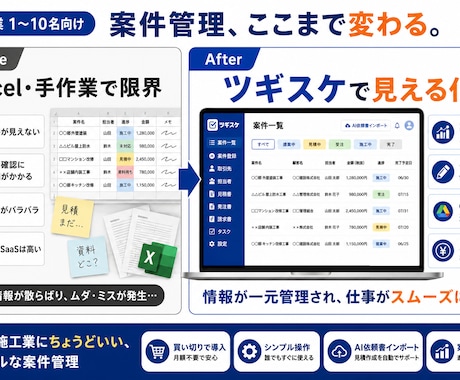 施工業向け案件管理ツール ツギスケを構築します Excel限界の施工業に。SaaS不要・買切の案件管理ツール イメージ2