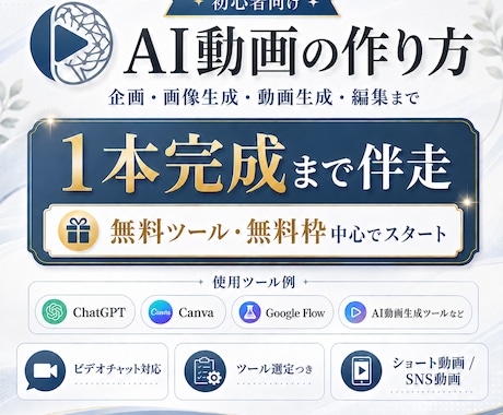初心者向け｜AI動画を1本完成まで伴走します まずは無料ツール中心で動画制作入門 イメージ1