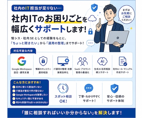 Google Workspaceの悩みを解決します 誰に相談すればいいか分からない　をサポートします！ イメージ1