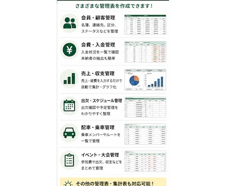 使いやすいExcel管理表を作成します 面倒な管理・集計業務を使いやすく整えます イメージ2
