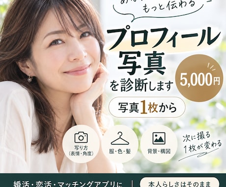 写真1枚から好印象プロフィール写真を診断します イメージ1