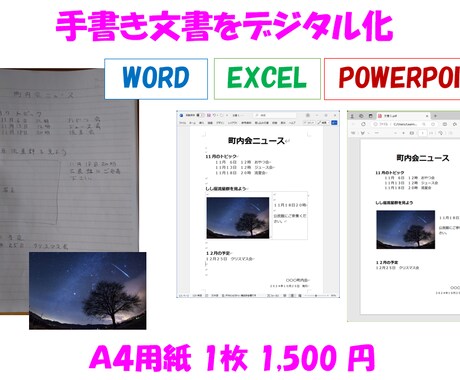 手書き文書をデータ化、デジタル化します 手書き文書をWord、Excel、PowerPoint へ イメージ1