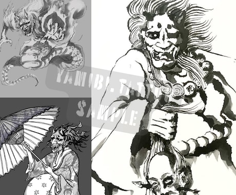 タトゥーデザイン・ブラックアート 描きます 【和✕闇】タトゥーアーティストによるオリジナルアート イメージ1