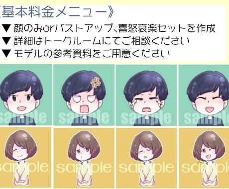 ブログ・動画用◆表情パターン別アイコン作成します ＊ゆるーいアイコン＊表情パターンを4種セットで提供します。 イメージ2