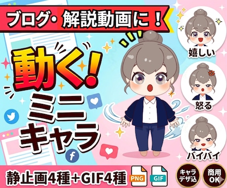 解説動画やブログに！静止画＋動くキャラ作成します キャラデザ込！静止画4種＋ループアニメ4種の充実パッケージ！ イメージ1