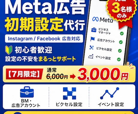 Meta広告初期設定まるっとサポートします 【7月限定】嬉しい半額キャンペーン中！ イメージ1