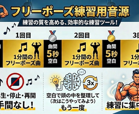 ボディビル大会フリーポーズのCD音源編集いたします 大会2位入賞経験者によるステージ映えする編集です。☆送料込☆ イメージ2