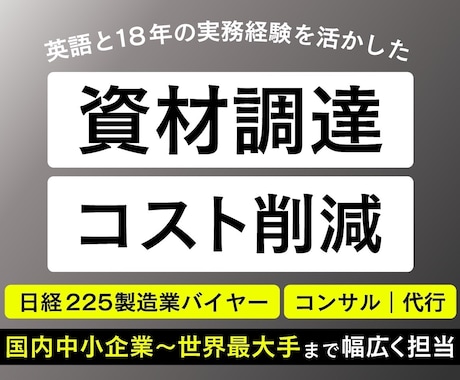 日経225グローバルメーカー資材購買経験活かします 資材購買調達業務に関するご相談・代行を承っております。 イメージ1