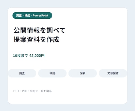 公開情報を調べて提案資料を作ります 調査・構成・図表・PPTXまで文章完結で対応 イメージ1