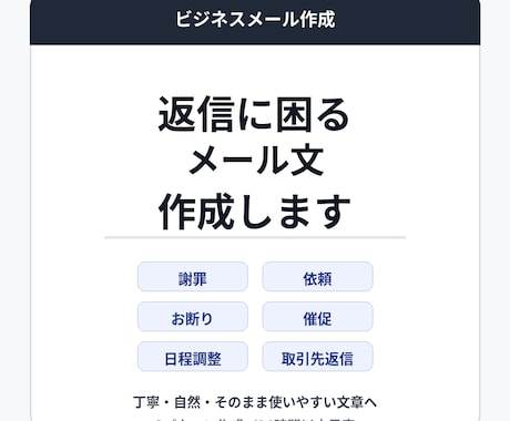 返信に困るビジネスメールを3パターン作成します 謝罪・依頼・断り・催促など、失礼のない文章に整えます イメージ1