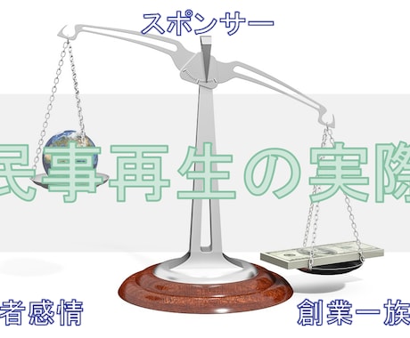 民事再生の経験話せます 民事再生に至る状況～支援先への譲渡まで全プロセスを語れます。 イメージ1