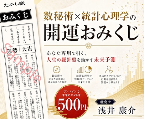 数秘術×統計心理学の開運おみくじを引きます あなた専用で引く、人生の羅針盤を動かす未来予測の開運おみくじ イメージ1
