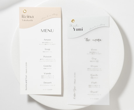 プロ品質✺結婚式用席札付きメニュー表を作ります 高級感と