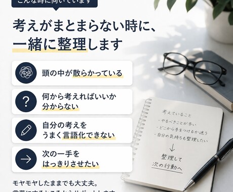 思考を整理して、結論と次の行動まで言語化します まとまらない考えを、前に進む形へ イメージ2