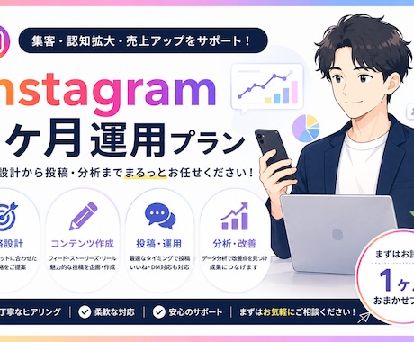 1ヶ月　Instagram運用代行、投稿代行します 丁寧な設計と実践力で、伸びる運用を伴走します イメージ1