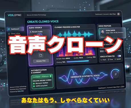 AIであなたやご指定の音声クローンファイル作ります ご指定の音声で、テキスト読み上げ音声ファイルを作ります イメージ1