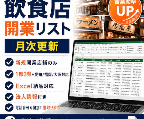 1都3県の新規開業飲食店リスト提供します イメージ1