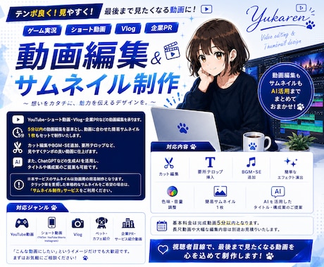 動画編集とサムネイル制作をまとめて承ります AI活用でタイトル・構成案のご提案も対応します イメージ2