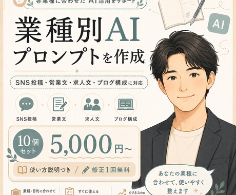 業種別AIプロンプトを作ります SNS投稿や集客文をAIで作れる形に イメージ1