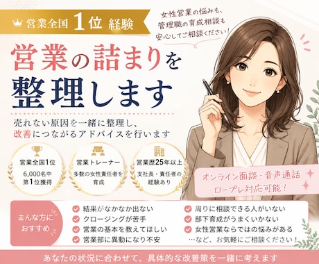 営業全国1位経験 | 営業の詰まりを整理します 売れない原因を一緒に整理します イメージ1