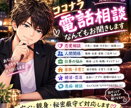 100%味方♡恋愛に関する心のモヤモヤお聞きします 友達に話す感覚でOK♡恋愛のモヤモヤを一緒に整理します イメージ1