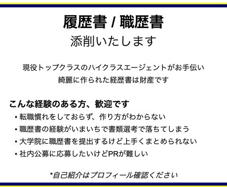 履歴書・職務経歴書を添削・作成します 書類通過、内定獲得率UP！プロエージェントが支援！ イメージ1
