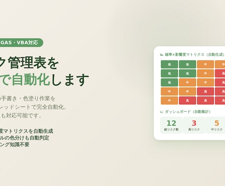 リスク管理表をGASで自動化します PMP監修｜マトリクス自動生成・Excel VBA版も対応 イメージ1