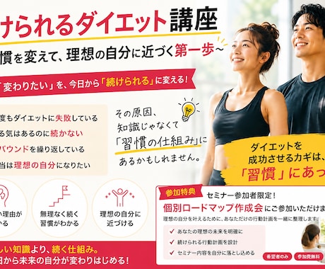 ダイエットに関する知識と継続する方法をお伝えします 続けられるダイエット講座 ～理想の自分に近づく第一歩～ イメージ1