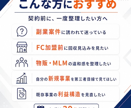 副業・事業案件の構造診断します 契約前に費用・回収・リスクを整理します イメージ2