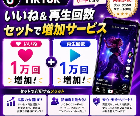 TikTokのいいね&動画再生回数増やします いいねと再生回数をセットで増加！セットでお得プラン！ イメージ1
