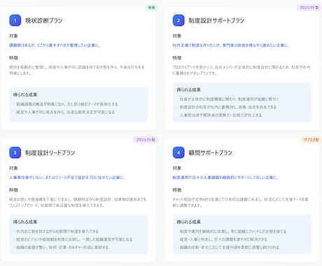 組織課題特定から制度の設計・運用構築まで支援します まずは状況を診断し、個社にあわせてカスタマイズ提案します イメージ2
