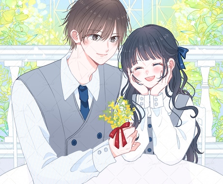 カップルイラストもOK！パステルカラーで描きます シンプルな塗りの優しい雰囲気のイラストはいかがでしょうか？ イメージ1
