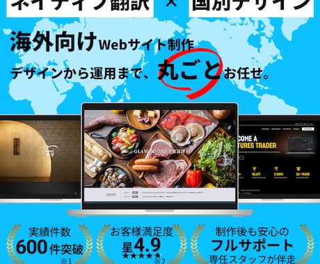 多言語対応で海外向けデザインのサイトを制作します 英語圏・アジア圏進出サポート。ネイティブによる翻訳＆チェック イメージ1