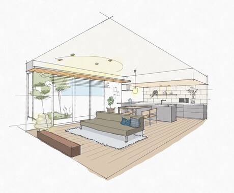 手描きの内観パースを作成いたします 建築士ママが間取りを読み取って理想の暮らしをイメージ化！ イメージ2