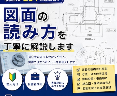 機械設計20年の経験者が図面の読み方を教えます 図面が読めない悩みをマンツーマンで解決します イメージ1