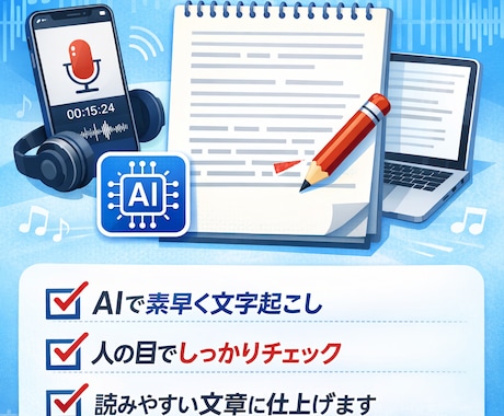 動画や音声の文字起こしを丁寧に行います 動画・音声データを読みやすい文章に文字起こしします。 イメージ1