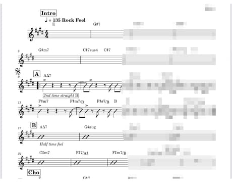 あなたの楽曲のリードシート書きます あなたの楽曲を誰でも読める形式の楽譜に清書します。 イメージ2