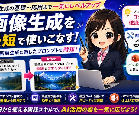 初心者向け！画像生成テクニックを教えます 画像生成効率化したい方のために、基礎〜修正術まで教えます イメージ1